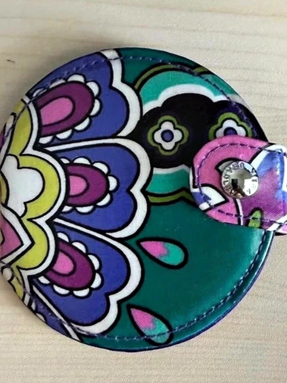 Vera Bradley Dual Sided Pocket Mirror Floral Case Green & Purple